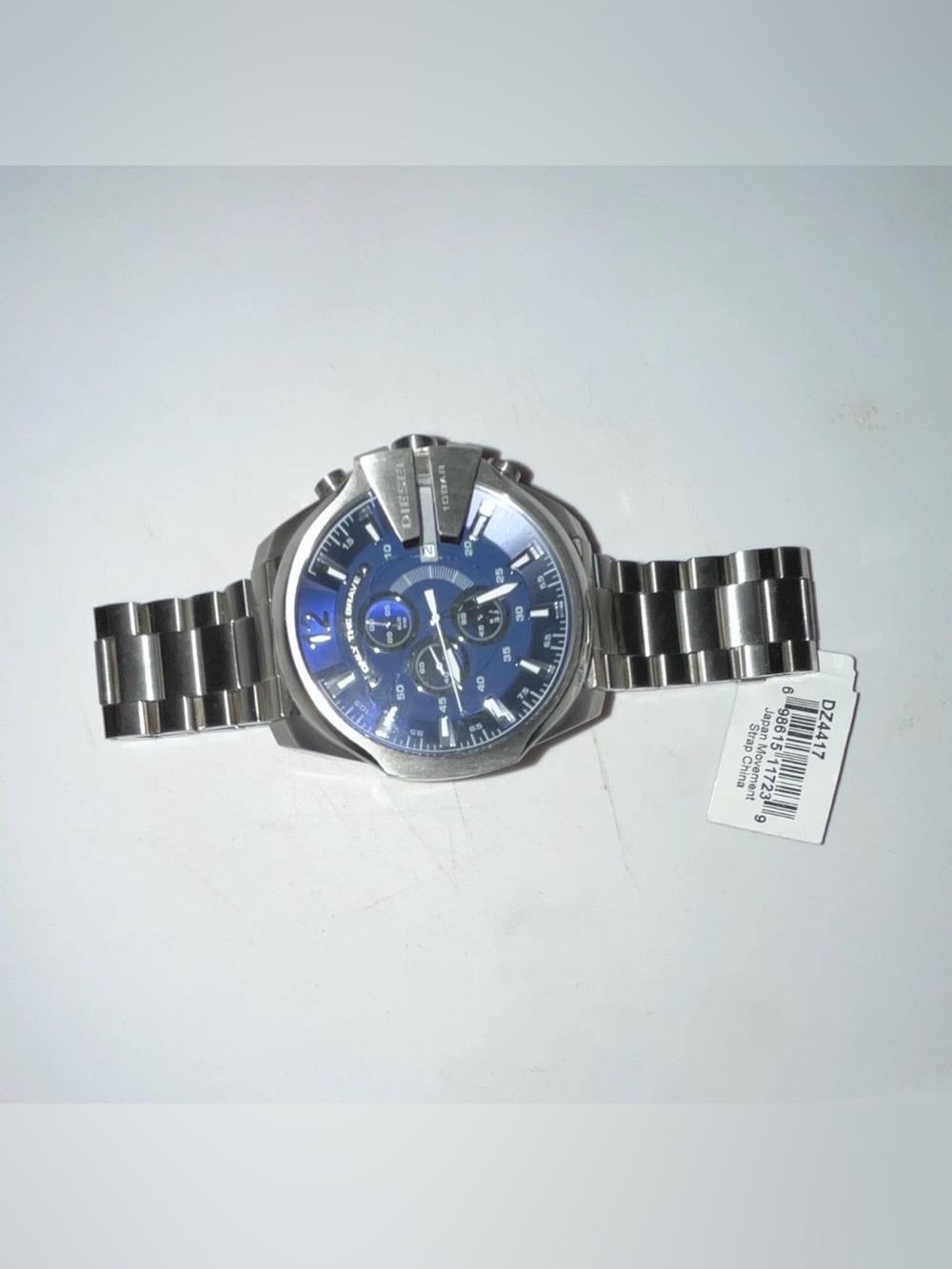 NWT Diesel DZ4417 Men’s Chronograph Watch Blue Dial Silver Steel 44mm 10 BAR
